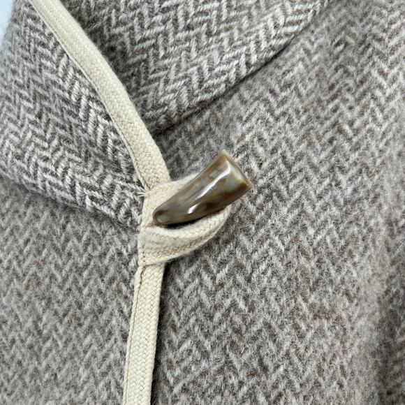 Vtg Natural Knitwear Wool Blanket Vest Coat Tan Tweed Reversible Herringbone MCM - Picture 11 of 12